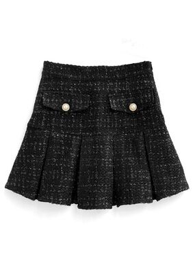 GRL Japan women’s black tweed pleated skirt with undershort